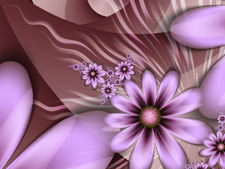 Fractal image as a beautiful template for inserting text in purple color. Background with flowers. Graphic design of business cards, greeting cards, labels, stickers, computer backgrounds.の写真素材
