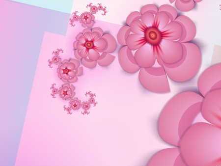 Fractal image with flowers. Template with a place to insert text. Red background fractal illustration with flower. Fractal image. Digital artwork for creative graphic design.の写真素材