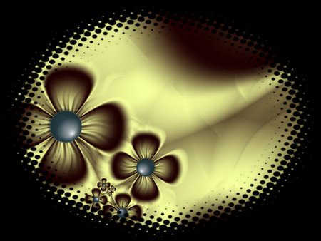 Fractal image in an oval frame with flowers on a dark background..Template with place for inserting your text.Multicolor flowers.の写真素材
