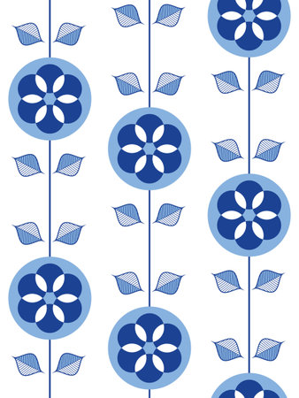 Seamless pattern with decorative flowers in blue and white colors.の写真素材