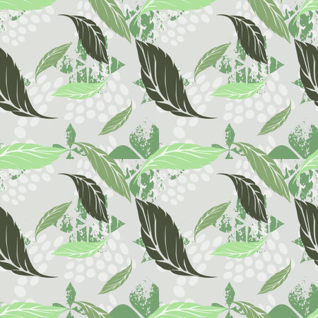 Multicolored abstract seamless background with leaves, suitable for printing on fabric, paper. Colorful texture with floral leaves.の写真素材