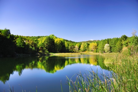Lake on the top of the mountainの写真素材