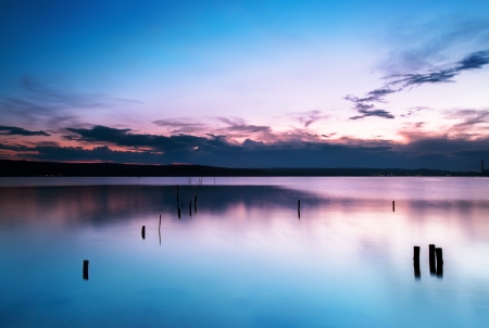 Sunset Over the lake  HDR Imageの写真素材