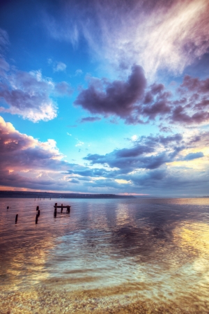 Sunset Over the lake  HDR Imageの写真素材