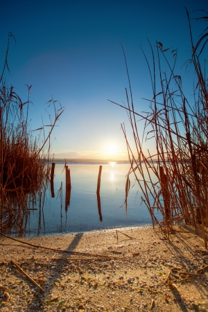 Sunset Over the lake  HDR Imageの写真素材