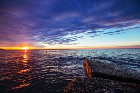Purple cloudscape and dramatic blue sky, sunrise shot の写真素材