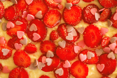 Sponge cake with strawberries and vanilla creamの写真素材