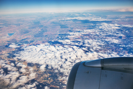 Aerial view of landscape from airplane near Madrid, Spainの写真素材