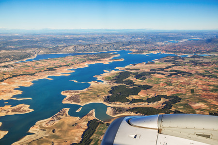 Aerial view of landscape from airplane near Madrid, Spain