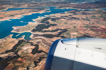 Aerial view of landscape from airplane near Madrid, Spain