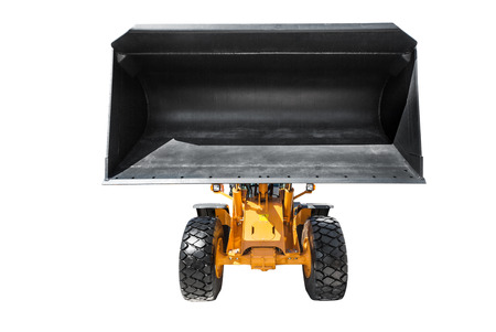 Bulldozer isolated on white background with clipping pathの写真素材