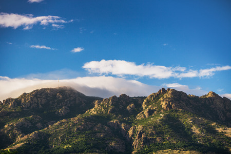 Beautiful panoramic mountain landscape and blue sky with cloudsの写真素材