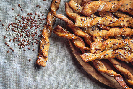 Freshly baked bread sticks with seeds
