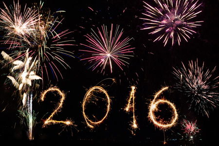 2016 made with sparklers on black background