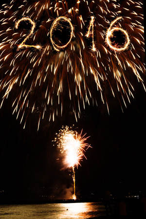 2016 made with sparklers on black backgroundの写真素材
