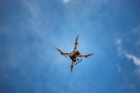 Varna, Bulgaria - July 05 ,2015: Flying drone quadcopter Dji Phantom 2 with digital camera GoPro HERO4のeditorial素材