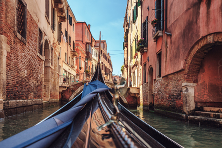 Venice, Italy. View from gondola during the ride through the canals.の写真素材