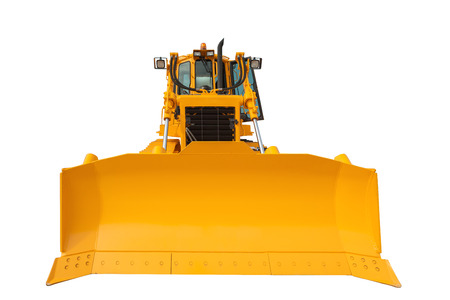 Modern excavator bulldozer with clipping path isolated on white backgroundの写真素材