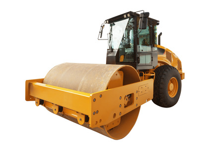 Modern road roller isolated over a white background and clipping path