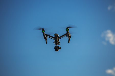 Varna, Bulgaria - May 13 ,2016: Image of DJI Inspire 1 Pro drone UAV quadcopter which shoots 4k video and 16mp still images  and is controlled by wireless remote with a range of 2kmのeditorial素材
