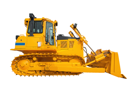 New modern loader or bulldozer - excavator isolated on a white backgroundの写真素材