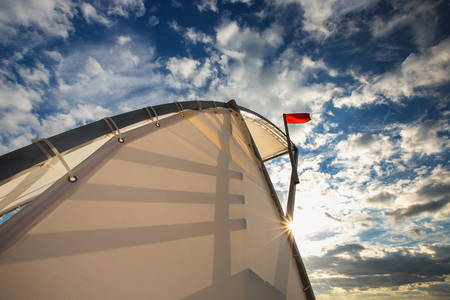 Red flag and sea and life guard standの写真素材