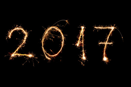 HAPPY NEW YEAR 2017 written with fireworks as a backgroundの写真素材
