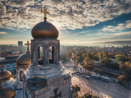 Aerial view of The Cathedral of the Assumption in Varnaの写真素材