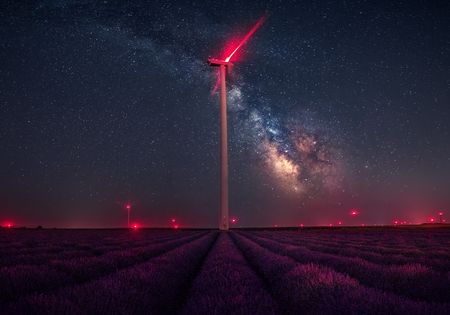 Milky Way over lavender fields.の写真素材