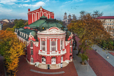 Beautiful Aerial view of Theatre in Varna City Center, Bulgaria.のeditorial素材