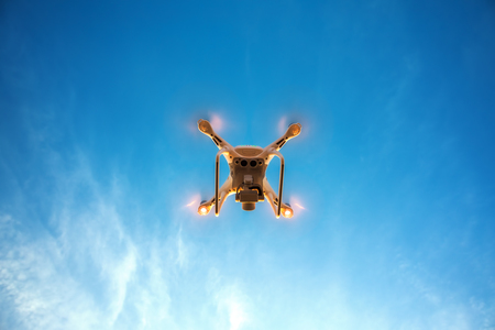 Beautiful morning over the sea and flying drone.の写真素材