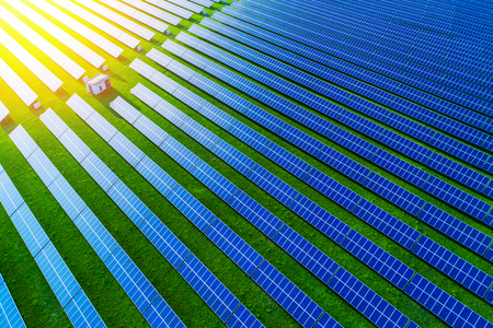 Solar energy farm. High angle view of solar panels on an energy farm.