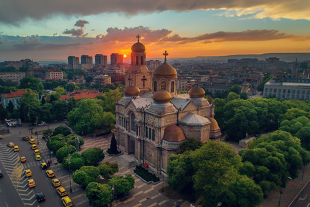 Aerial view of The Cathedral of the Assumption in Varna
