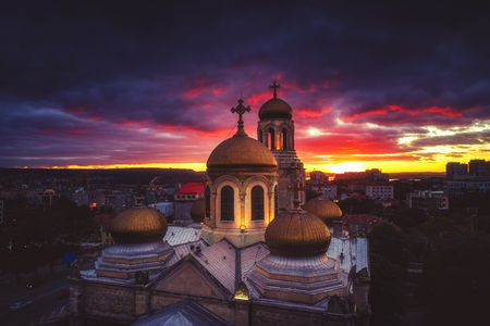 Aerial view of The Cathedral of the Assumption in Varnaの写真素材