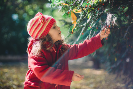 Beautiful little girl in a autumn parkの写真素材