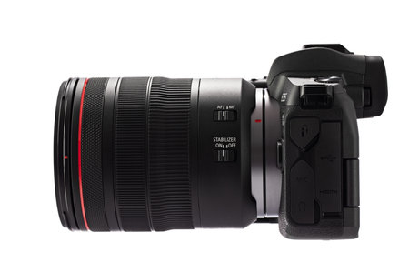 Varna, Bulgaria - October 11,2018: Image of Canon EOS R Mirrorless Digital Camera with Canon EF...