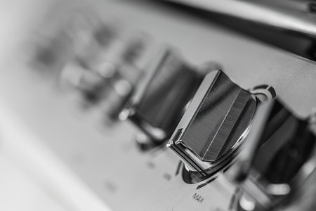 1980s Silver retro radio boom box on white background.