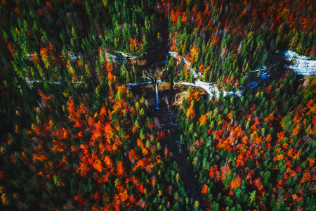 Pericnik waterfall in Slovenian Alps in autumn.の写真素材