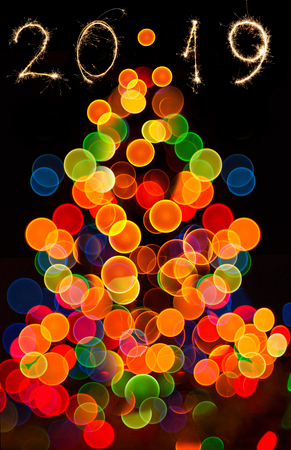 Photo of bokeh lights on black backgroundの写真素材