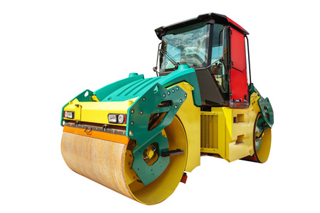 Road roller machine isolated with clipping path over white background.