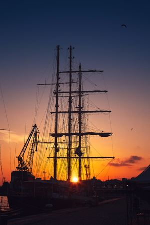 Yacht port and beautiful sunset over Varna, Bulgaria. Sailboat harbor