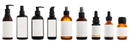 Collection of cosmetic bottles isolated on white background.の写真素材