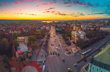Aerial view of The Cathedral of the Assumption in Varnaの写真素材