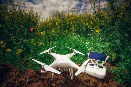 Drone in a spring field.