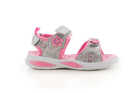 Baby girl summer sandals on white background. Kid sport shoes.の写真素材