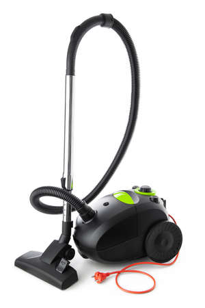 Vacuum cleaner black modern design isolated on white backgroundの写真素材