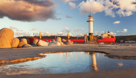 The lighthouse in Varna, Bulgaria at sunsetの写真素材
