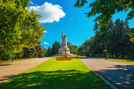 Aerial view over The Pantheon Monument in the Sea Garden of Varna, Bulgariaのeditorial素材