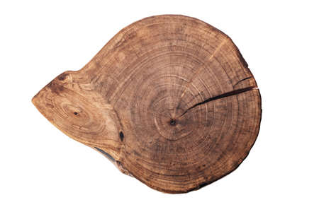 Vintage wooden cutting board isolated on white backgroundの写真素材