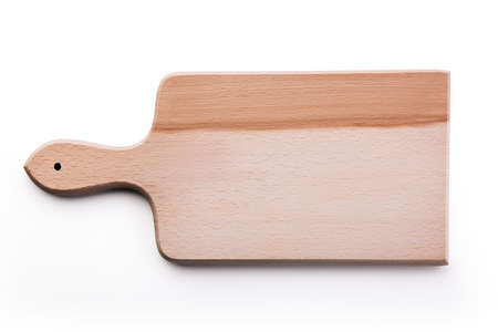 Vintage wooden cutting board isolated on white backgroundの写真素材